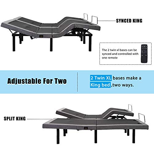 Harper & Bright Designs Adjustable Bed Base with Vibration Massage, Ergonomic Smart Electric Beds Foundation, Wireless Remote Control and LED Night Light, Twin XL, Grey