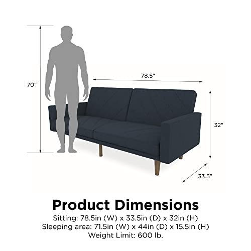 DHP Paxson Convertible Futon Couch Bed with Linen Upholstery and Wood Legs - Navy Blue