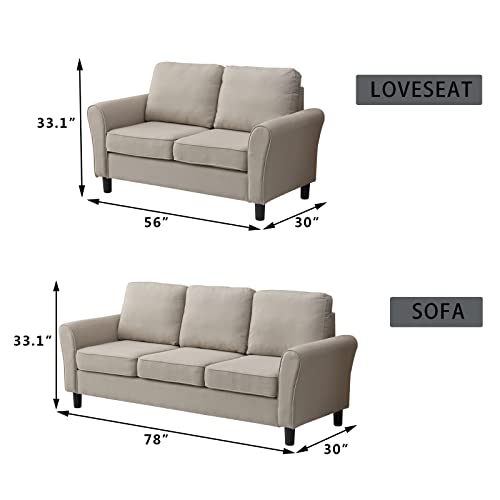 INSTORY Modern Linen Sofa Comfy Couch Upholstered Loveseat with Armrest for Living Room,Bedroom,Study,Playroom,Apartment,Dorm -Beige