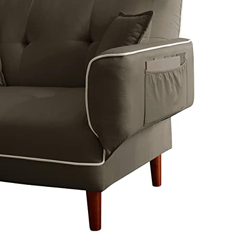 Relax Lounge Sofa Bed Sleeper with 2 Pillows Grey Fabric (Brown + Fabric)