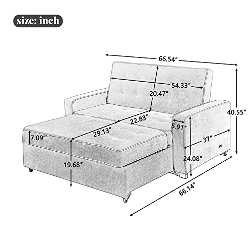 Merax Sofa with Pull-Out Bed Convertible Sleeper Sofa Bed Loveseat Couch Oversized Armchair Adjustable Single Bed Chair with Dual USB Port for Small Space