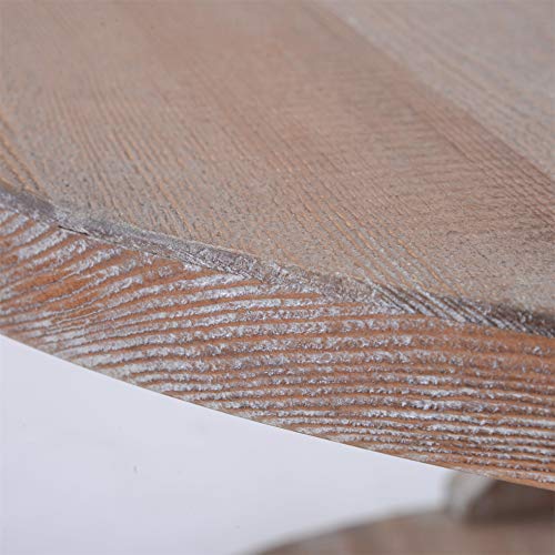 Round Rustic Coffee Table, Solid Wood Coffee Table with Storage Shelf for Living Room, Beige