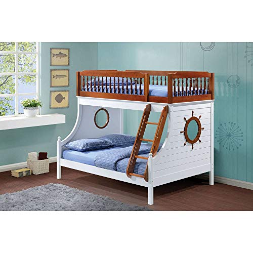 Twin Over Full Bunk Bed, Harper&Bright Designs Solid Wooden Bed Frame for Kids Bedroom with Ladder Stairs and Safety Guard Rail, Easy Assembly, Space-Saving Sailor Design