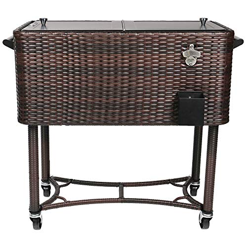 Permasteel PS-A208-BB 80 Quart Portable Rolling Patio Cooler, Dark Wicker