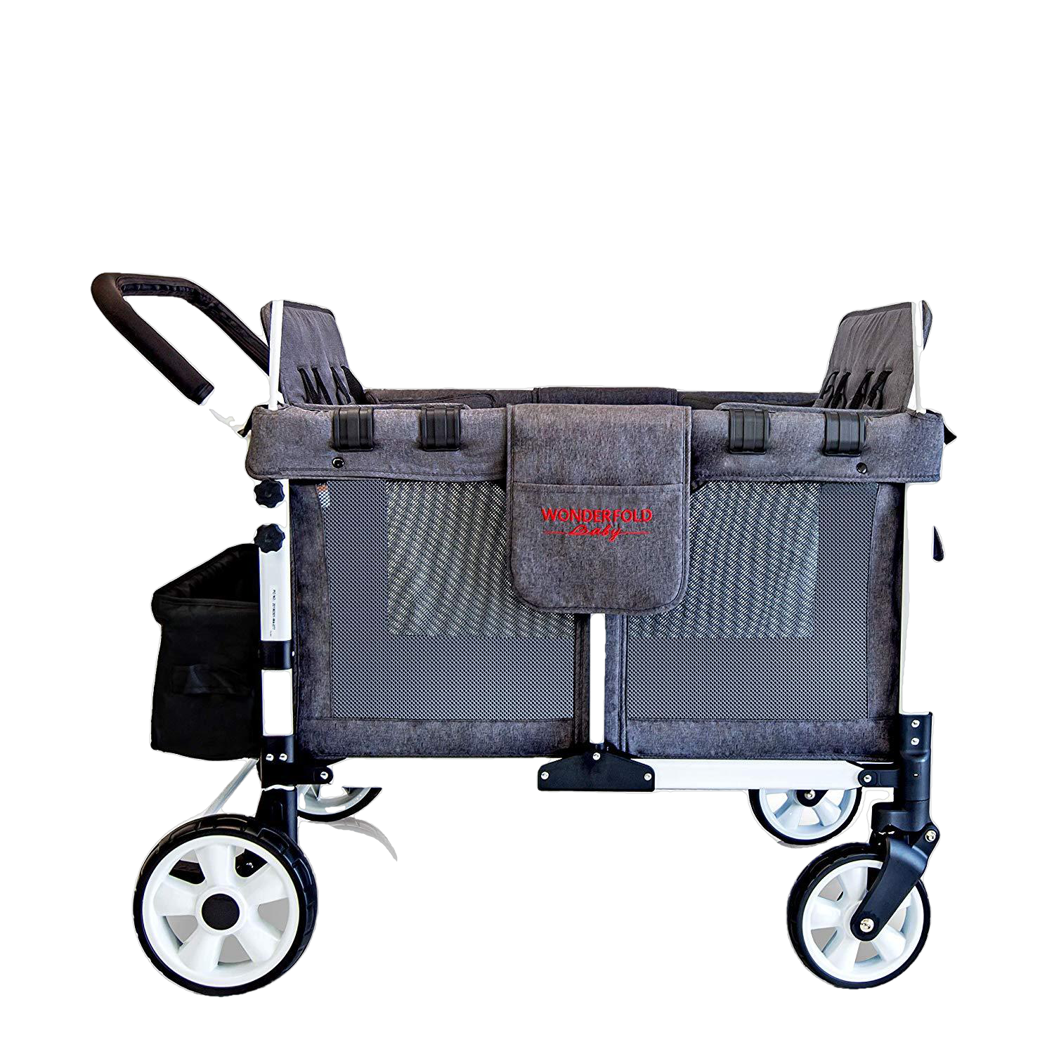 WonderFold Baby Multi-Function Folding Quad Stroller Wagon with Removable Canopy and Seats Gray New