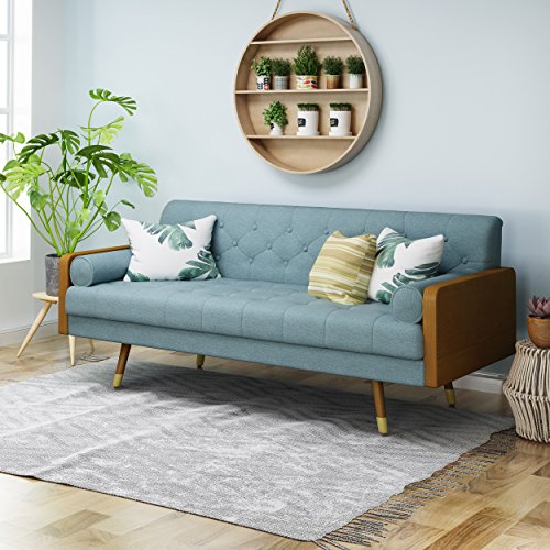 Christopher Knight Home 305141 Aidan Mid Century Modern Tufted Fabric Sofa, Blue
