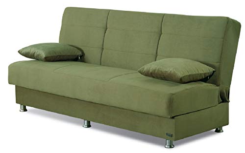 BEYAN Atlanta Collection Armless Modern Convertible Sofa Bed with Storage Space, Includes 2 Pillows, Green