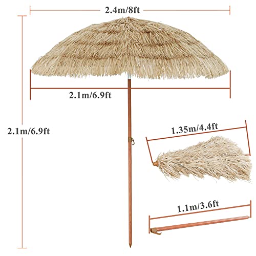 ACXZ 8ft/2.4m Hawaiian Straw Umbrella Tropical Palapa Raffia Tiki Hut Beach Umbrella, Patio Umbrella with Tilt Adjustment, UV Protection
