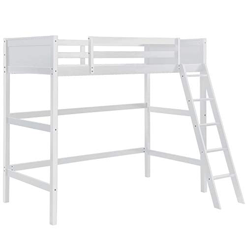 Harper&Bright Designs Solid Wood Loft Bed,Side Angled Ladder (White)