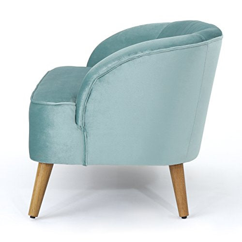 Christopher Knight Home Amaia Modern Velvet Sofa, Seafoam Blue / Walnut
