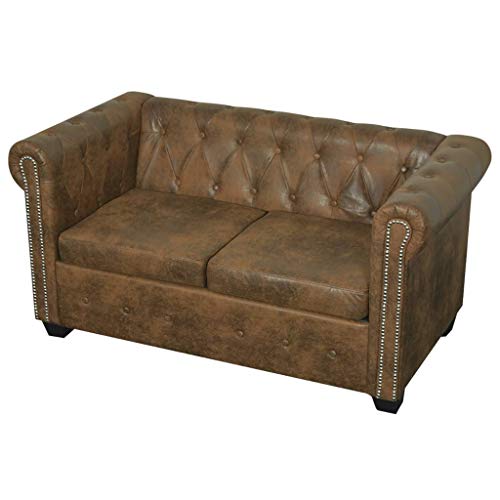 287918 vidaXL Chesterfield Sofa 2-Seater Brown Faux Leather (US only)