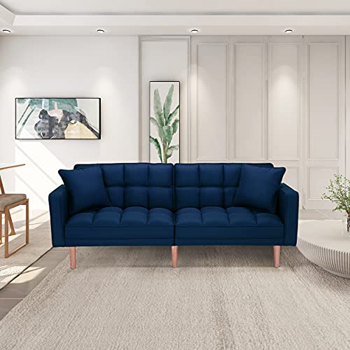 ZUSHULE Loveseats Sofa Sleeper for Living Room - with Comfy Futon Sofa Bed, Comfortable Linen Fabric with High Density Foam Couch and Adjustable Back for Small Space, Apartment, Condo (Dark Blue)