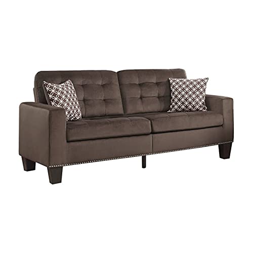 Pemberly Row Tufted Microfiber Sofa in Chocolate