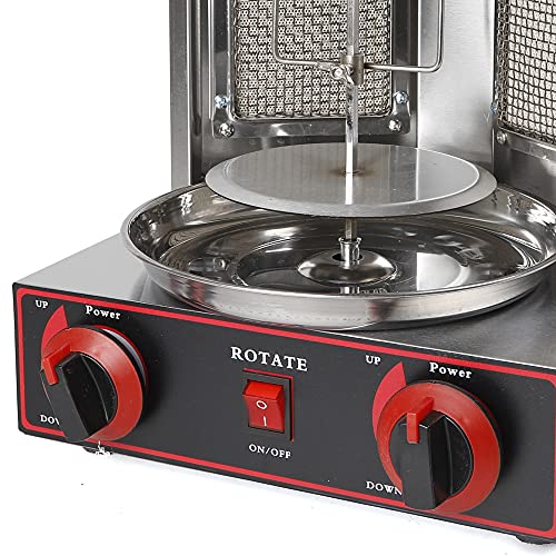 Vertical Gas Broiler, 110V 3000W Vertical Gas Shawarma Machine Fried Chicken Grill Spinning Doner Kebab Grill Machine Broiler w/2 Burner and Pipe