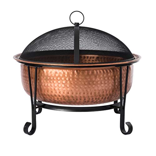 Fire Sense Palermo Copper Fire Pit with Steel Stand | Wood Burning | Mesh Spark Screen, Steel Grate, Screen Lift Tool, and Vinyl Weather Cover Included | Lightweight Portable Patio and Outdoor Heater