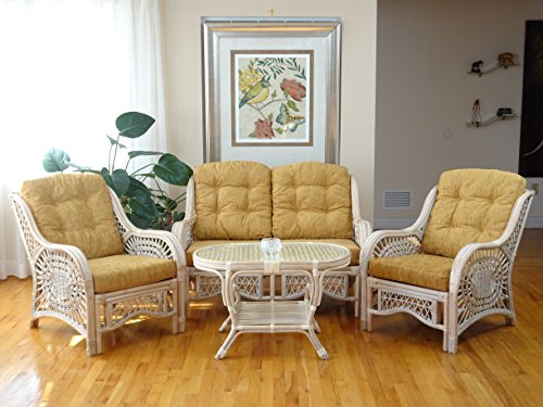 Lounge Malibu Loveseat Sofa ECO Natural Rattan Wicker Handmade Design with Cream Cushions, Cream