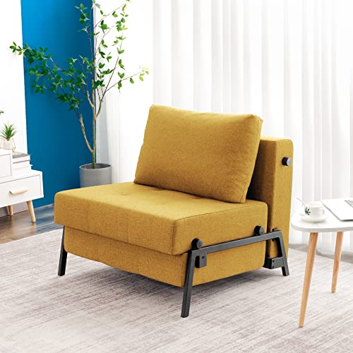 Vonanda Sofa Bed, Sleeper Convertible Chair Multi-Function Guest Bed Modern Breathable Linen Folding Bed with Hidden Legs for Small Room Apartment, Mustard Yellow