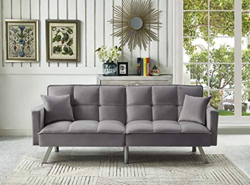 Legend Furniture 76''Comfortable Velvet Sleeper Sofa Bed Sofabed, Grey