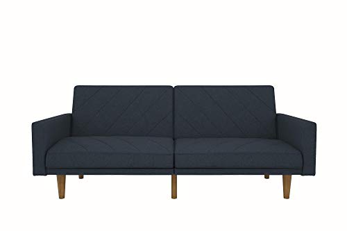 DHP Paxson Convertible Futon Couch Bed with Linen Upholstery and Wood Legs - Navy Blue