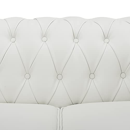 Emery Chesterfield Sofa with Rolled Arms, Tufted Cushions / 3 Seater Sectional Sofa Couch for Small Spaces, Living Room, Bedroom, Apartment by Naomi Home/Easy Tool-Free Assembly – White