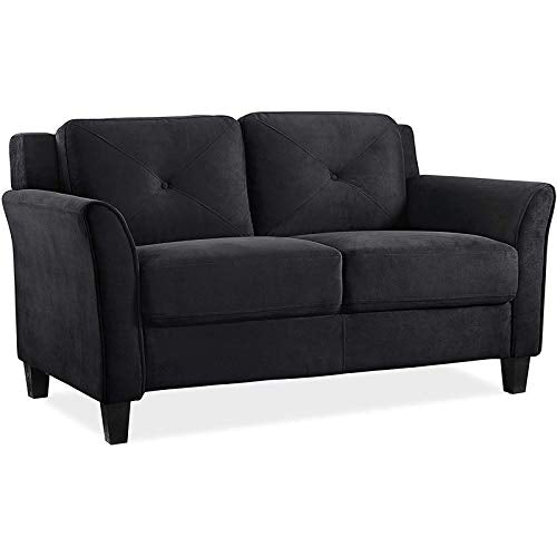 BOWERY HILL Microfiber Loveseat Couch in Black