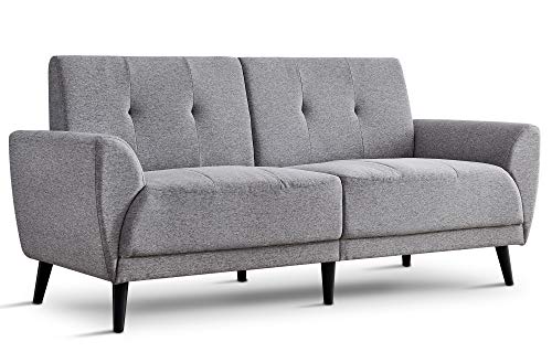 Ivinta Living Room Couch Sofa Linen Fabric Tufted Mid-Century Modern Bench Loveseat Sofa, 71 inch Small Sofa (Grey)