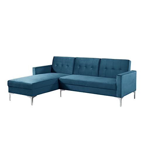 Morden Fort Velvet Sectional Sofa, L Shaped Reversible Adjustable Futon Chaise Couch for Living Room Furniture Set, Blue