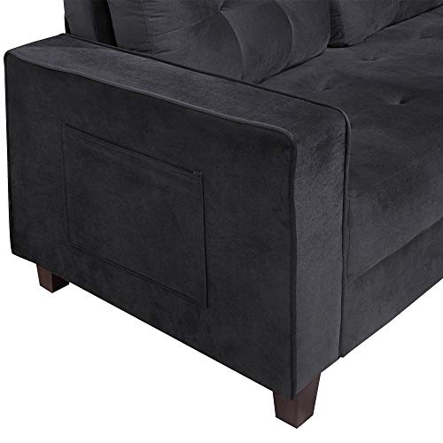 Harper & Bright Designs 3-Piece Living Room Sectional Sofa Set with Side Pockets, Modern Style Button Tufted Velvet Upholstered Armchair Loveseat Sofa and Three Seat Sofa Set Sectional Couch, Black
