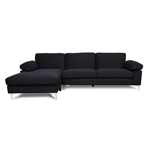 V-HOME Convertible Sectional Couches for Living Room,L-Shape Reversible Sofa for Apartment,3-Seat Velvet Couch Living Room Furniture Set,Black