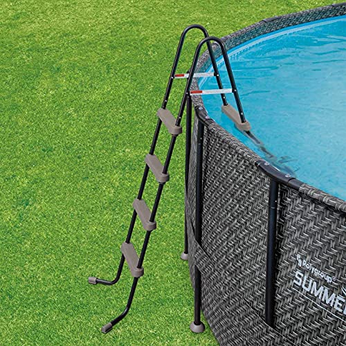 Summer Waves P2001448E14ft x 48in Round Frame Above Ground Swimming Pool Set with Ladder, Skimmer Pump, Cartridge, Solution Blend, and Ladder, Gray
