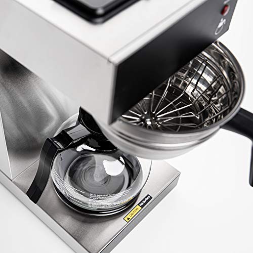 SYBO SF-CB-2GA Commercial Grade Pour Over Coffee Maker and Brewer with 2 Glass Carafes and Kettle Warmer, 12-Cup Capacity, Stainless Steel