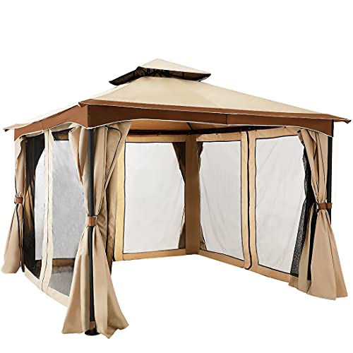 Quictent 10.5x10.5ft Patio Gazebo Canopy Tent,Gazebo with Mosquito Netting and Curtains,Vented Soft Top Gazebo for Patios,Deck and Backyard -Begie