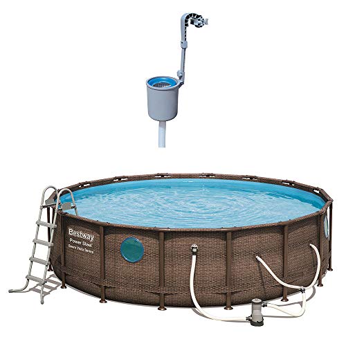 Bestway 56726E 16ft x 16ft x 48in Power Steel Swim Vista Above Ground Swimming Pool Set with Cover and 800 GPH Surface Skimmer