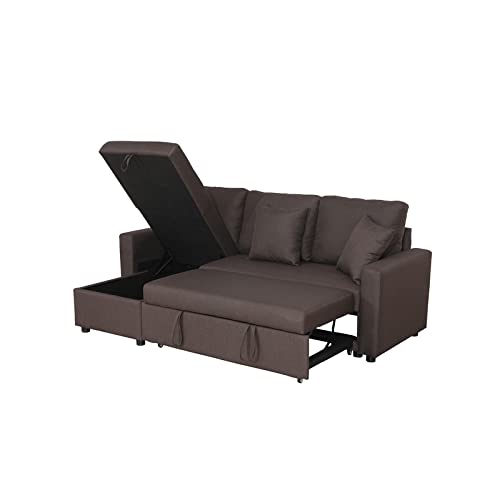 Kingway Furniture Hemus Linen Blend Reversible Sleeper sectional in Brown