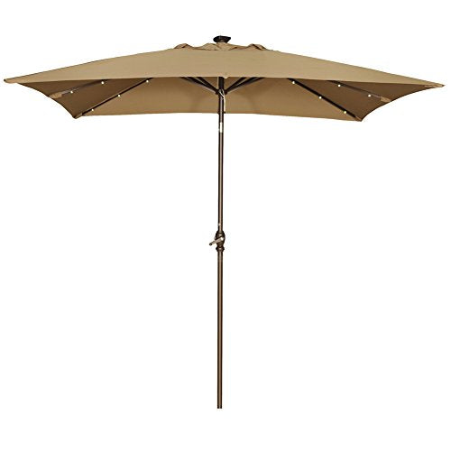 Abba Patio 9 by 7 Feet Rectangular Patio Umbrella with Solar Powered 32 LED Lights with Tilt and Crank, Brown