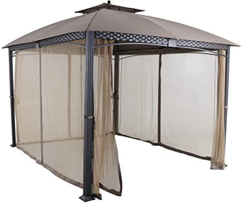 Hanover TAN Aster Aluminum and Steel Gazebo with Mosquito Netting, (9.8' D x 11.8' W x 9.7' H), ASTERGAZ Outdoor Furniture