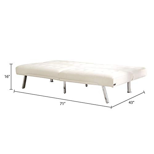 Abbyson Living Upholstered Faux Leather Convertible Futon Sofa Bed, Ivory