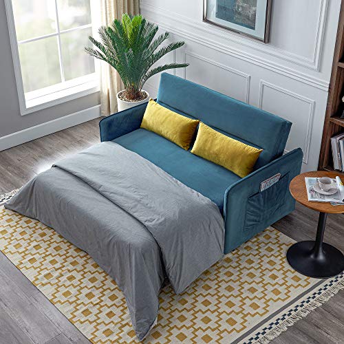 Knowlife Soft Velvet Sleeper Sofa Bed,Compact Pull-Out 2 Seaters Sleeper, 57