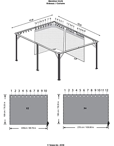 Sojag 135-4154917 12' x 16' Curtains for Meridien Outdoor Gazebo, Grey