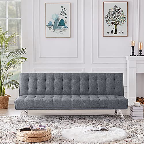 Olodumare Futon Sofa Bed, Upholstered Convertible Folding Sleeper Recliner for Living Room (Light Grey)