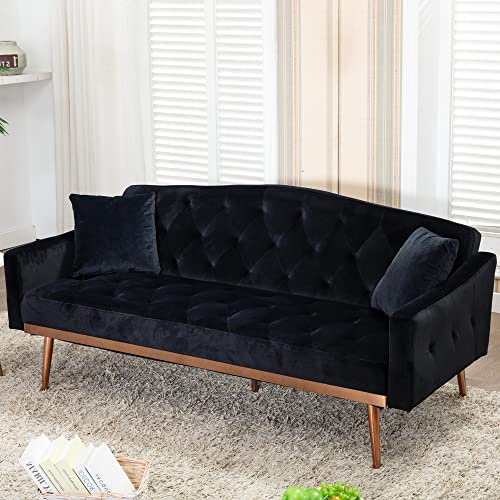 Virabit Futon Sofa Bed,Velvet Convertible Loveseat with Plywood Frame,Sleeper Sofa Couch for Living Room/Bedroom/Study/Office(Black)