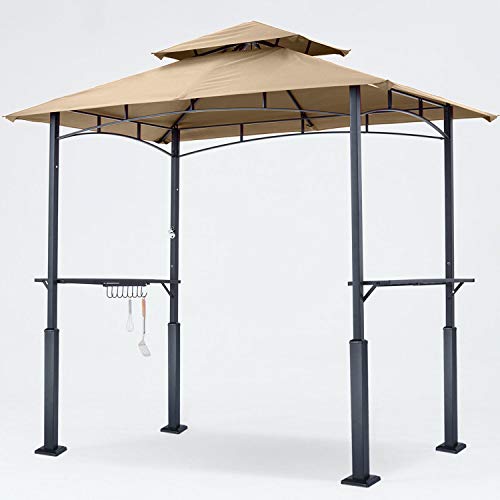 ABCCANOPY 8'x 5' Grill Gazebo Shelter, Outdoor BBQ Gazebo Canopy with LED Light (Khaki)