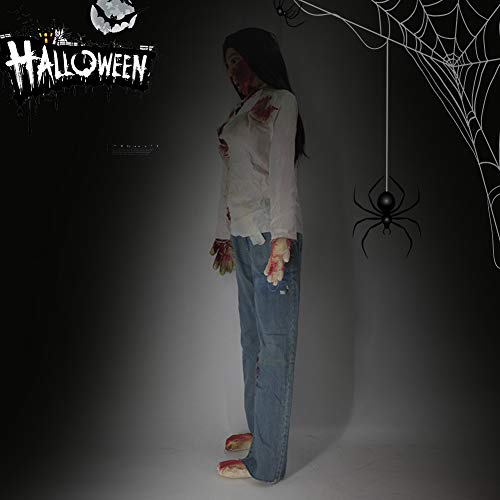 EnweNge 59 Inch Life-Size Women Hanging Corpse, Halloween Decorations with Shirt Jeans Blood Creepy Party Decorations Indoor Outdoor for Outdoor/Garden/Wall/House/Tree/Haunted House