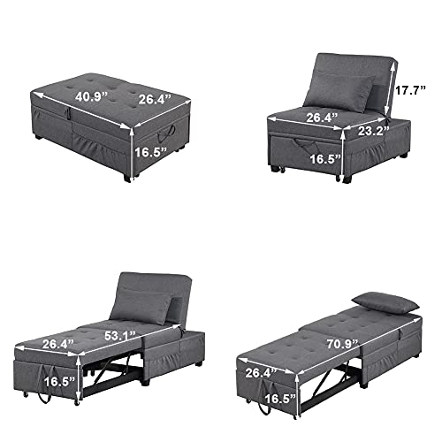 SAMERY Convertible Chair Bed 4 in 1, Sleeper Chair Bed - Pull Out Sleeper Chair Bed Modern Sofa Bed Adjustable Backrest Sleeper Couch Bed for Living Room/Small Apartment