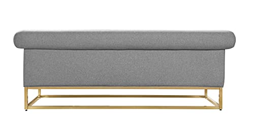 Iconic Home Palmira Sofa Button Tufted Linen-Textured Plush Cushion Brass Finished Brushed Metal Base Frame, Modern Transitional, Grey