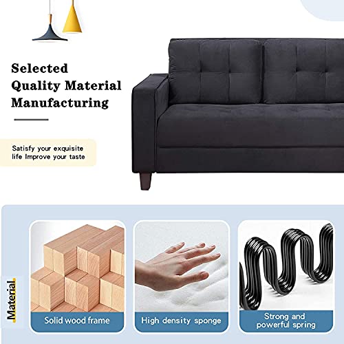 RINIMEI 2 Piece Living Room Furniture Set Include Upholstered Three Seater Sofá & Loveseat, Sectional Sofa Stylish Velvet Tufted Cushion Couch Easy Assemble W/Side Pockets,Black