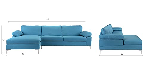 Casa Andrea Milano LLC Modern Large Fabric Sectional Sofa, L-Shape Couch with Extra Wide Chaise Lounge, Navy