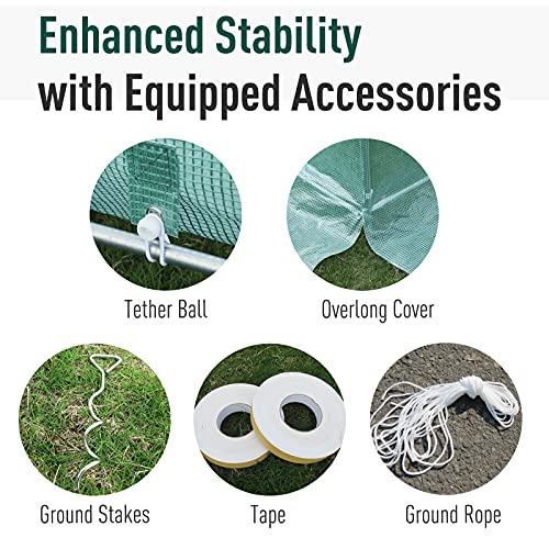 Outsunny 20' x 10' x 7' Deluxe High Tunnel Walk-in Garden Greenhouse Kit with 8 Roll Up Windows & Steel Frames, Green