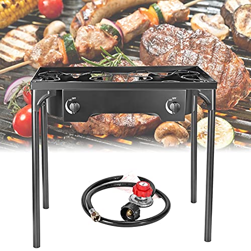 TELAM Flat Top Gas Grill Griddle Portable 2 Burner Propane Gas Grill and Griddle Combo Stainless Steel BBQ Gas Grill with Folding Legs, Propane Gas Grill for Outdoor Use