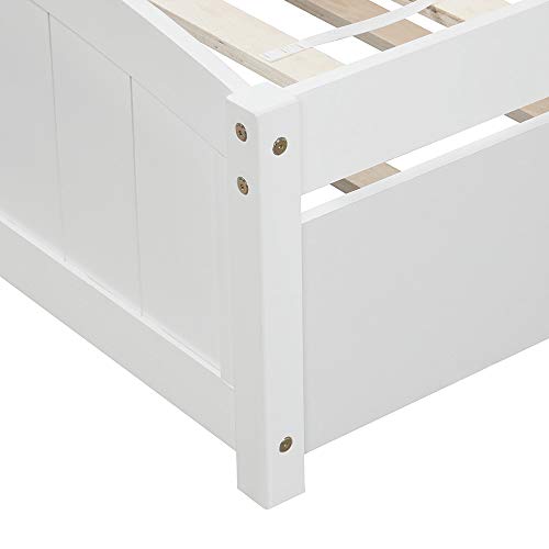 Twin Platform Bed with Trundle, Rockjame Minimalistic Stylish Wood Bed Frame, Easy to Install (White)